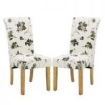Freda Dining Chair In Floral Fabric With Oak legs in A Pair