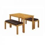 Femton Dining Table In Solid Rubber Wood With 2 Dining Benches
