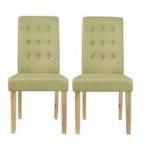 Heskin Dining Chair In Green Linen Style Fabric in A Pair