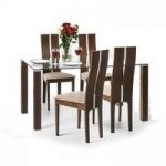 Everton Glass Dining Table In Clear And Walnut With 4 Chairs
