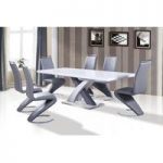 Axara Extendable Dining Table In White With 6 Summer Grey Chairs