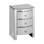 Bozen Curved Bedside Cabinet In Mirror Glass With 3 Drawers
