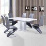 Genisimo Extendable White Dining Table With 6 Summer Grey Chairs