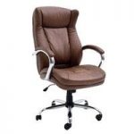 Epsom Home Office Chair In Vintage Cognac PU Leather And Rollers