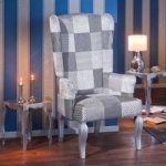 Hedon Wing Chair In Upholstered Fabric With Silver Wooden Legs