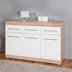 Metford Modern Sideboard In Oak With White Gloss Front 3 Doors