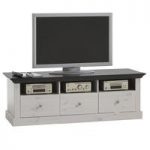 Monika LCD TV Stand In Solid Pine White Wash With 3 Drawers