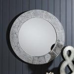 Ellwood Wall Mirror Round In Crackle Glass With Grey Frame