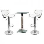 Spice Bar Table In Clear Glass With 2 Duo Bar Stools In White