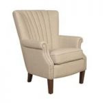 Silon Armchair In Beige Fabric With Dark Brown Legs