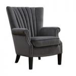 Silon Fabric Armchair In Grey Velvet And Dark Black Legs
