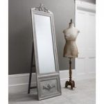 Gracie Cheval Floor Standing Mirror In Silver And Detailed Panel