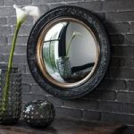 Kayla Wall Mirror Round In Black Frame With Inner Gold Band