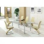 Alicia Extending Glass Dining Table With 6 Demi Chair In Cream