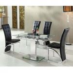 Enke Extending Dining Table In Glass With 4 Ravenna Black Chairs