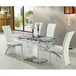 Enke Extending Glass Dining Table With 4 Ravenna White Chairs