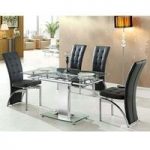 Enke Extending Dining Table In Glass With 4 Ravenna Grey Chairs