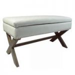 Baxey Ottoman FootStool In Grey Fabric With X Shaped Wooden Legs