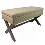 Baxey Ottoman FootStool In Taupe Fabric And X Shaped Wooden Legs