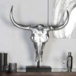 Buffalo Sculpture In Poly Wood Metal Silver Black