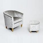 Brisk Tub Chair With Stool In Crushed Velvet Silver