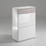 Portino Shoe Cabinet in White Gloss And SandOak With 2 Doors