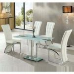 Jet Small White Glass Dining Table With 4 Ravenna White Chairs