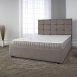 Lawrence Modern Bed In Slate Fabric With Wooden Feet