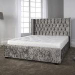 Keira Contemporary Bed In Glitz Silver With Wooden Feet