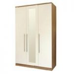 Kevin Wooden Wardrobe In Cream Gloss Fronts With 3 Doors