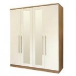 Kevin Mirrored Wardrobe In Cream Gloss Fronts With 4 Doors