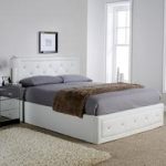 Selena Storage Bed In White Faux Leather With DiamantÃ©