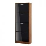 Frances Shoe Cabinet In Walnut With 4 Doors In Gloss Black