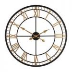 Adney Wall Clock Round In Black And Gold Metal