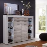 Baltic Highboard In White With Oak Fronts And LED Lighting