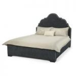 Lorence Bed In Ebony Fabric With Wooden Legs