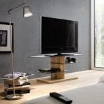Alan Glass TV Stand In Grey With Solid Oak Base