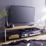 Marcos Small TV Stand In Solid Oak Top And Grey Glass
