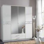 Ferito Mirrored Wardrobe In Alpine White With Crystal And 4 Door