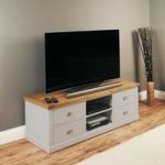Seldon TV Stand In Grey With Oak Veneer Top And 4 Drawers