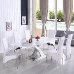 Axara Extendable Dining Table In White With 6 Vesta White Chairs