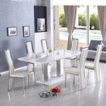 Monton Extendable Dining Set In White With 6 Collete Cream Chair