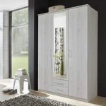 Octavia Mirrored Wardrobe In White Oak With 3 Doors