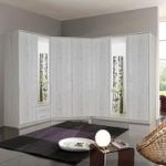 Octavia Corner Mirrored Wardrobe In White Oak
