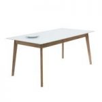 Cosmo Rectanuglar Dining Table In White Glass With Wooden Legs