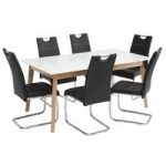 Cosmo Glass Dining Table In White With 6 Jake Black Chairs