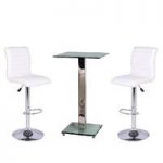Spice Bar Table In Clear Glass With 2 White Ripple Bar Stools