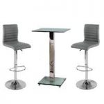 Spice Bar Table In Clear Glass With 2 Grey Ripple Bar Stools