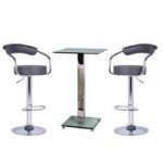 Spice Bar Table In Clear Glass And 2 Zenith Grey Bar Stools