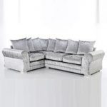 Glider Corner Sofa In Silver Fabric With Chrome Base